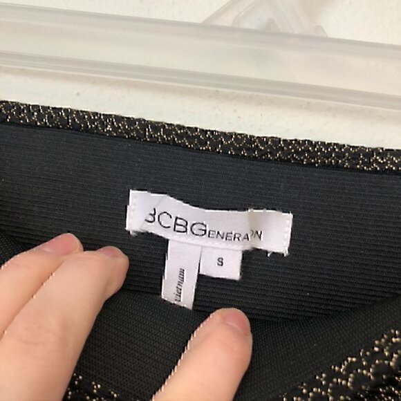 NEW NWT BCBGENERATION Pull Up Circle Skirt Black Gold Short Mini A-Line S - FLAW - Picture 6 of 11